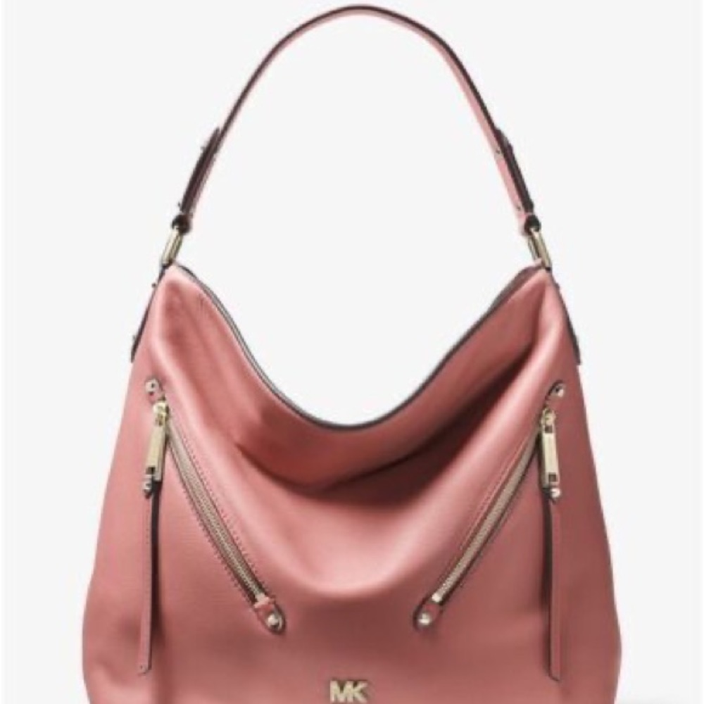 Michael Kors Evie Large Pebbled Leather Double Zipper Hobo/Shoulder Bag.